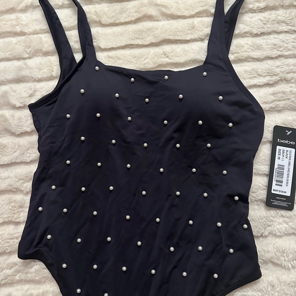 bebe Black Beaded Swimsuit - Picture 2 of 11